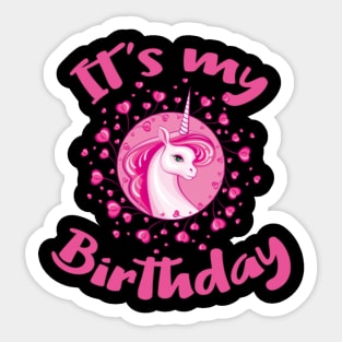 Unicorn Birthday Gift Pink Hearts Cute Unicorns Sticker